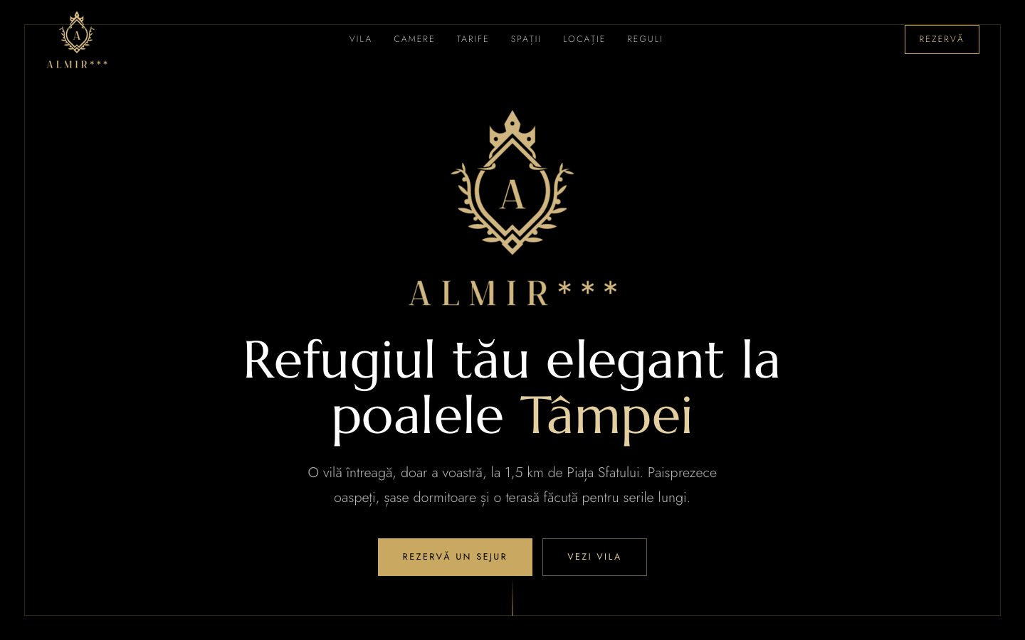 Previzualizare: prima pagină a site-ului Vila Almir